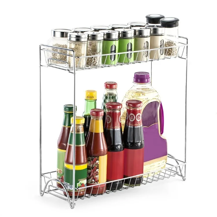 2-Tier Spice Rack Standing Rack Kitchen Bathroom Countertop Storage Organizer Bottle Shelf Holder Chrome