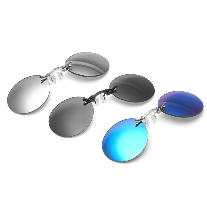 Armless Retro Round Clip on Nose Glasses Matrix Morpheus Movie Rimless Sunglasses Men