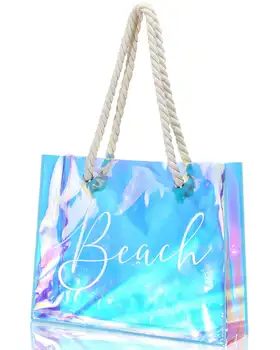 High Quality Tote Pvc Bag Transparent Waterproof Travel Beach Hand Bag Fashion Clear Printed Pvc Shopping Bag