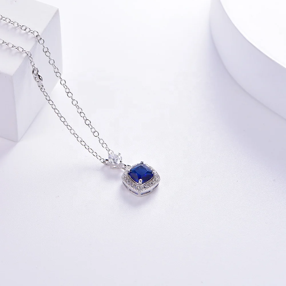 Elegant 925 sterling silver pendant birthday gift Jewelry Sapphire Diamond Necklace Pendant Jewelry