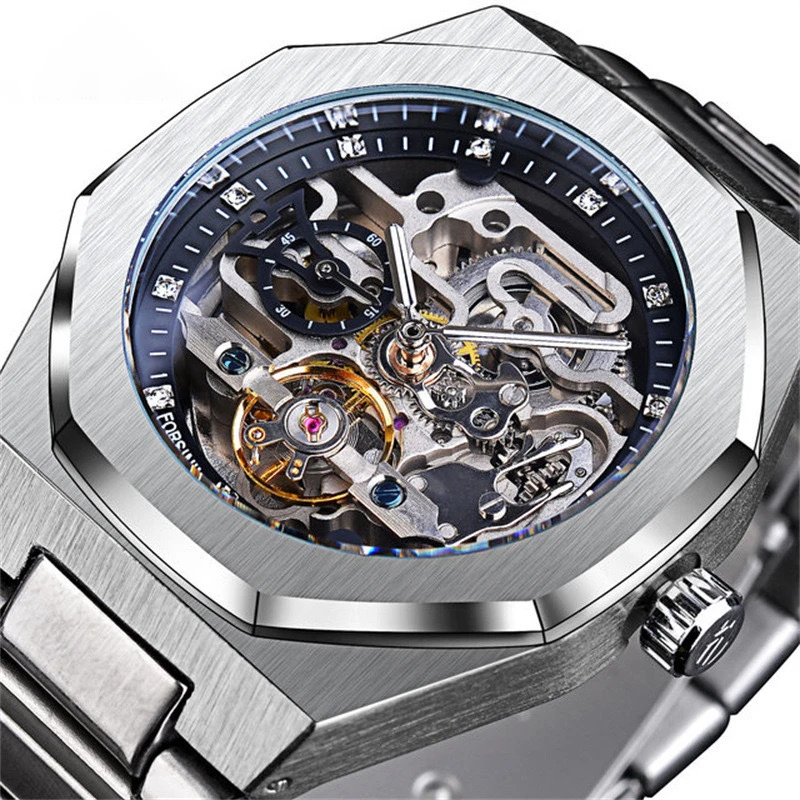 Luxury Silver 3D Hollow Automatic Watch for Men