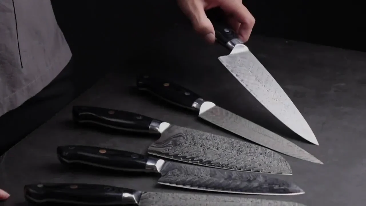 14pcs Professional Fishbone Pattern German Steel Chef Santoku