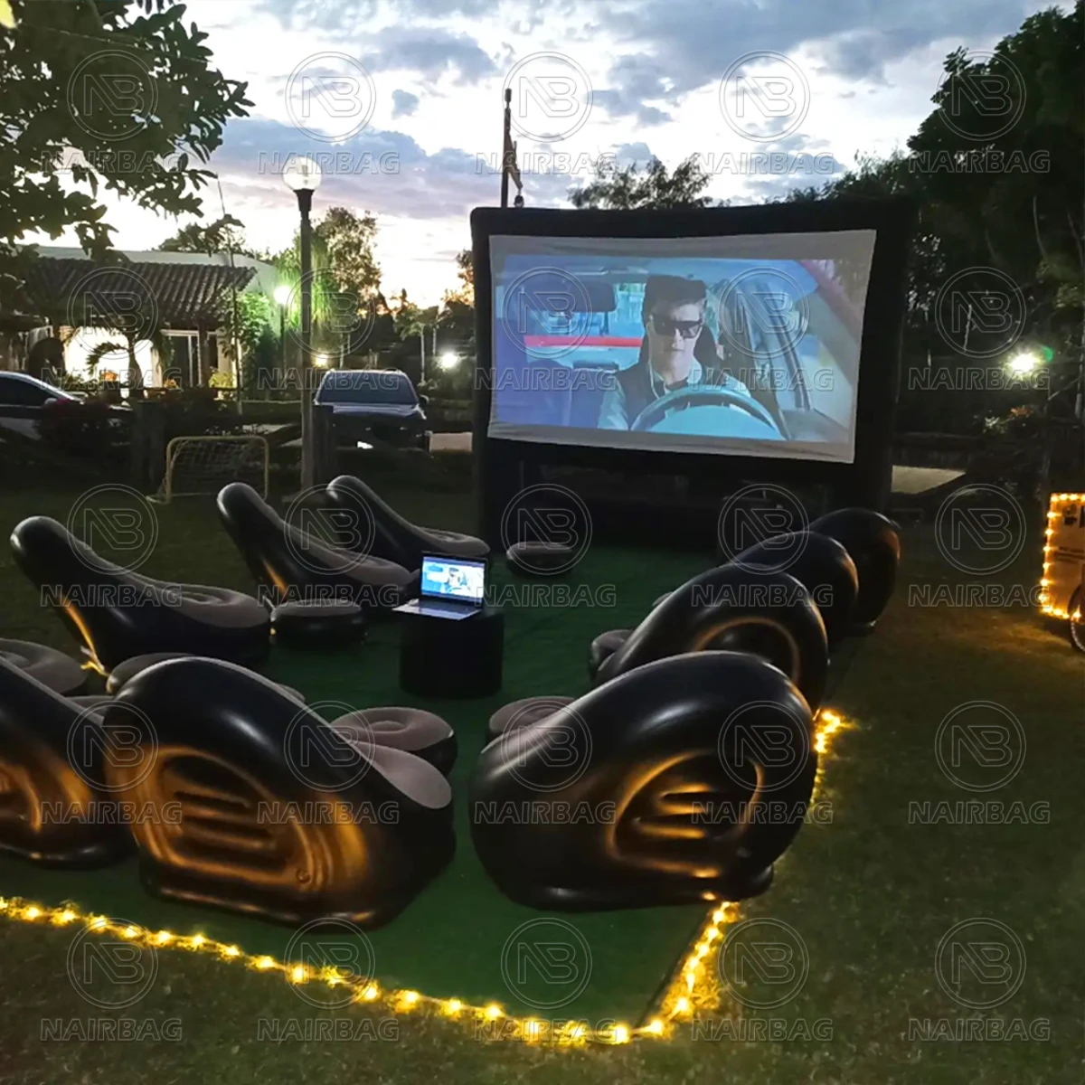 Inflatable Movie Night Set Outdoor Cinema Screen Chairs