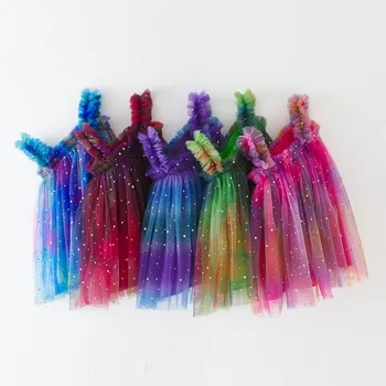Gradient star Moon skirt Princess mesh pettiskirt children straps dress Western style dress