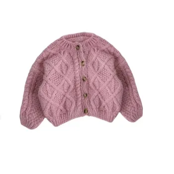 2024 Girls Baby Sweater Spring and Autumn Knitted Sweaters Pineapple Stitch Cardigan Fashionable Warm Kids Tops