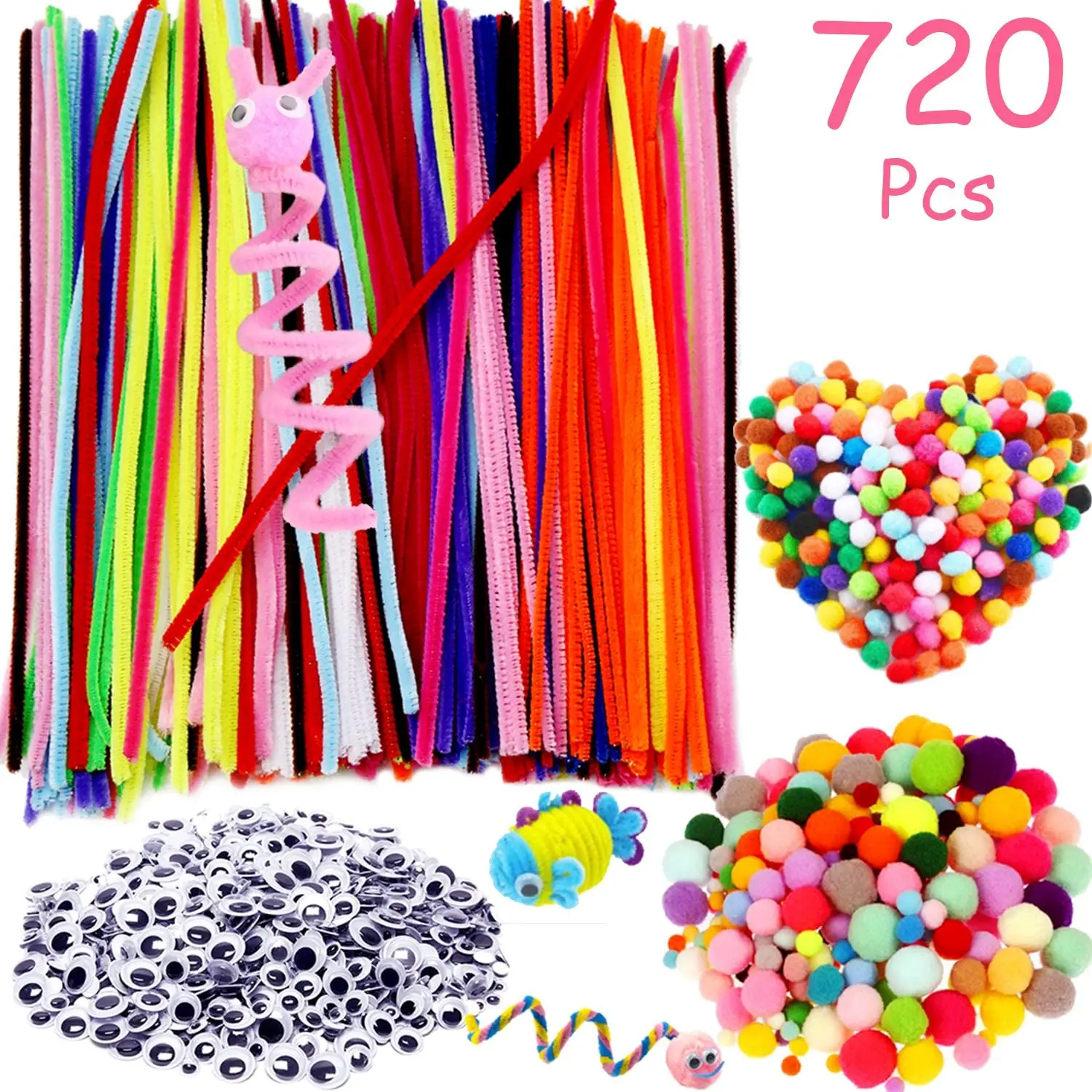 Cheap Pipe Cleaners Chenille Stem Plastic Wiggle Eyes Pompom Craft Pack Set for Children DIY Crafts