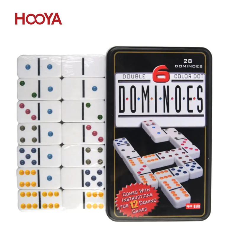 Double 6 Color Dot Dominoes Game For Anyone available in 28Pcs Tin Set 