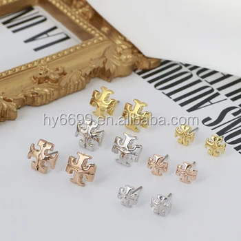 TB Earrings Double T Jewelry 18 K Gold Plated Wholesale minimalist natural Butterfly back closure stud earrings women TBE001
