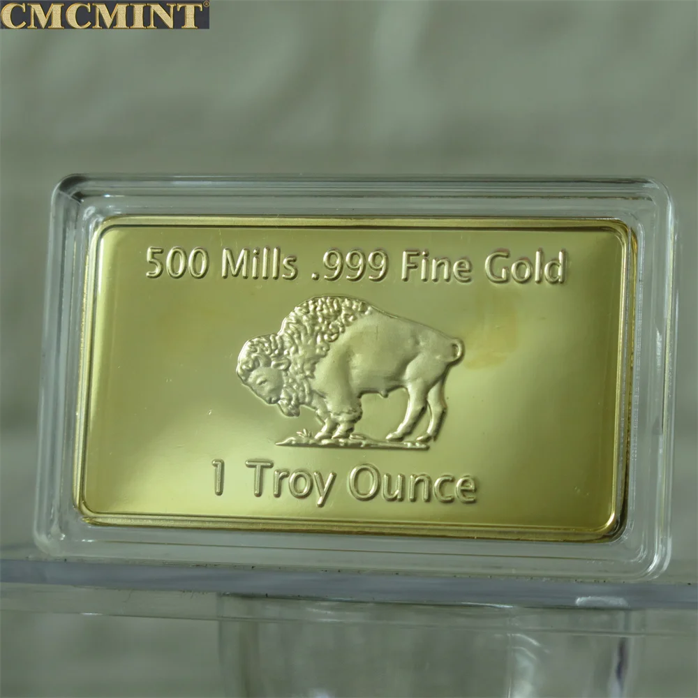 1オンス500ミルズゴールドバッファローバー、プラスチックケースパッキング付き自作通貨ブランク彫刻コイン