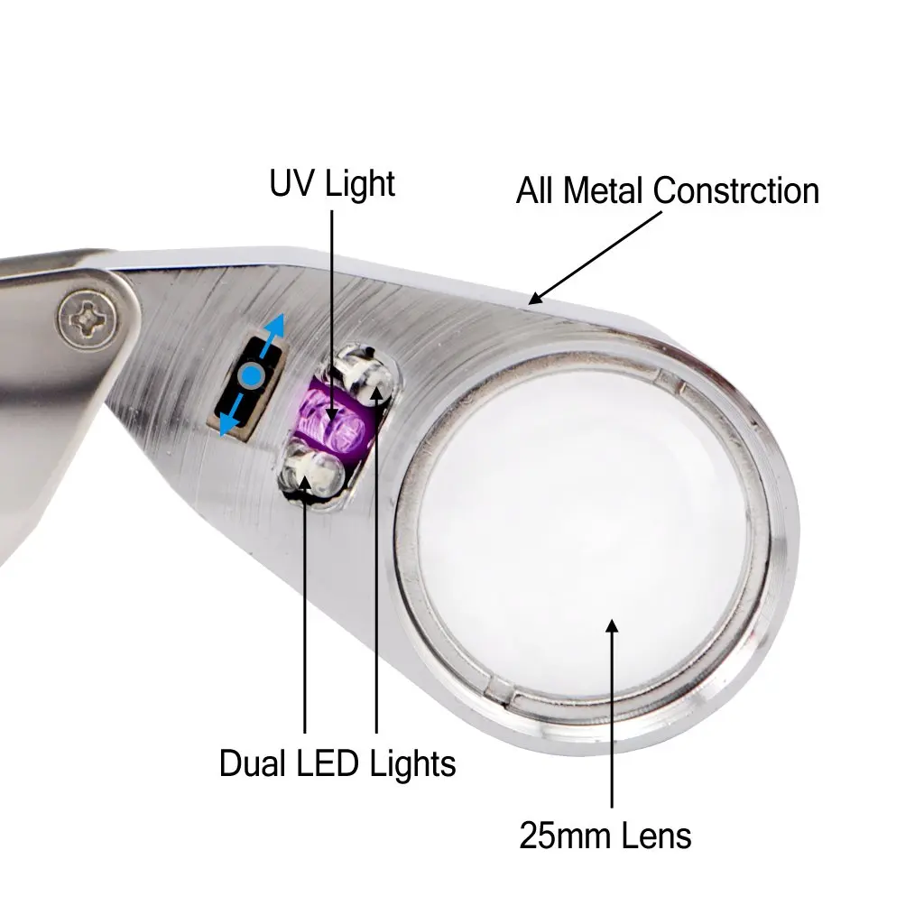 40X Full Metal Illuminated Jewelry Loop Magnifier,XYK Pocket