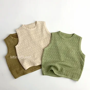 Korean Style Original Quality Casual Style Baby Shirt Unisex Summer New Sleeveless Vest Cotton Soft Cool Knit Sweater Tops