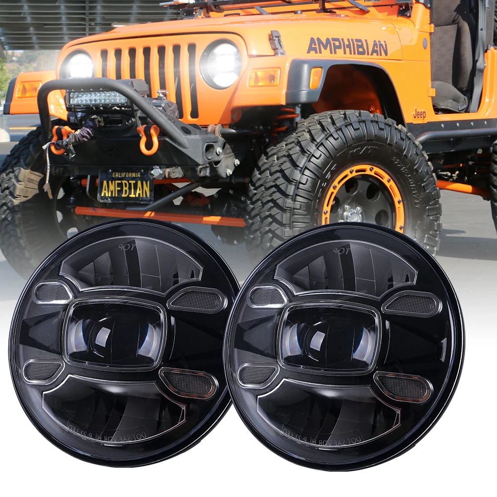 Koplamp 4X4 7 Inch LED Koplamp DRL Voor Toyota FJ Voor Cruiser Voor Land Voor Cruiser FJ40s FJ45s FJ60 Koplampen Koplamp. Koplampen(45w Halo light Black