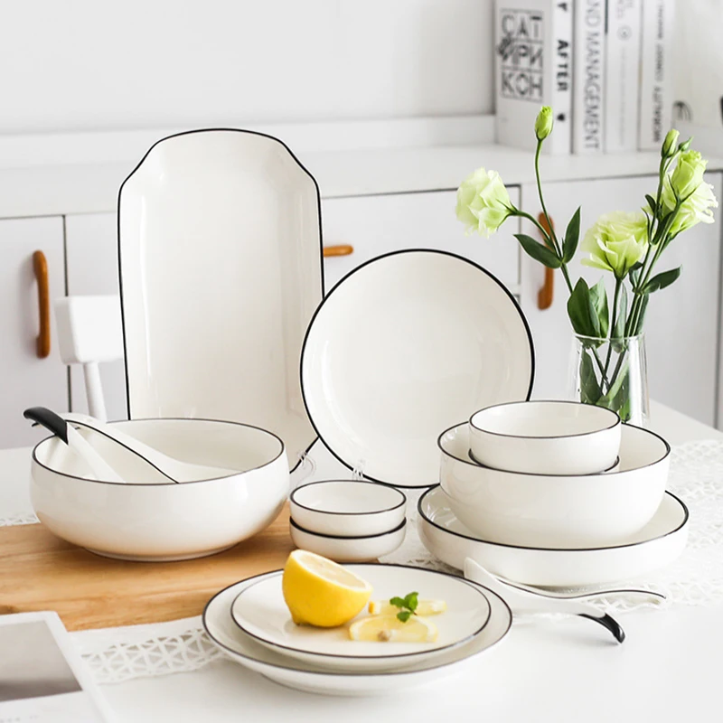 Modern Hotel Porcelain Dinner Plates Wedding Fine White Dinner Set