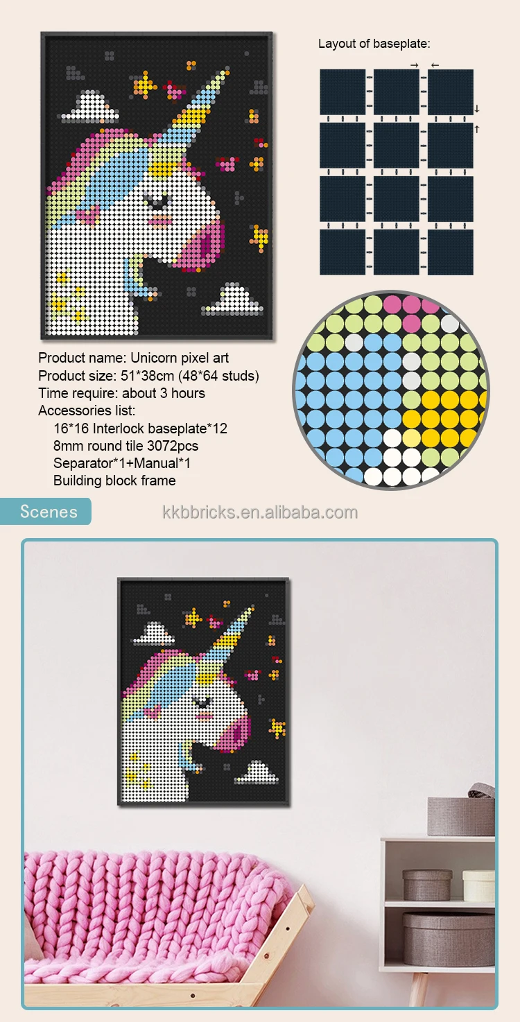 48x64 Studs Pixel Art Building Blocks - DIY Unicorn Mosaic