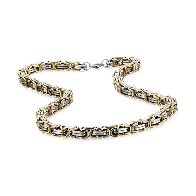 Dropship Byzantine Chain Urban Biker Necklace Heavy Chain For Men Teen Gold  Silver Tone Stainless Chain 56cm to Sell Online at a Lower Price