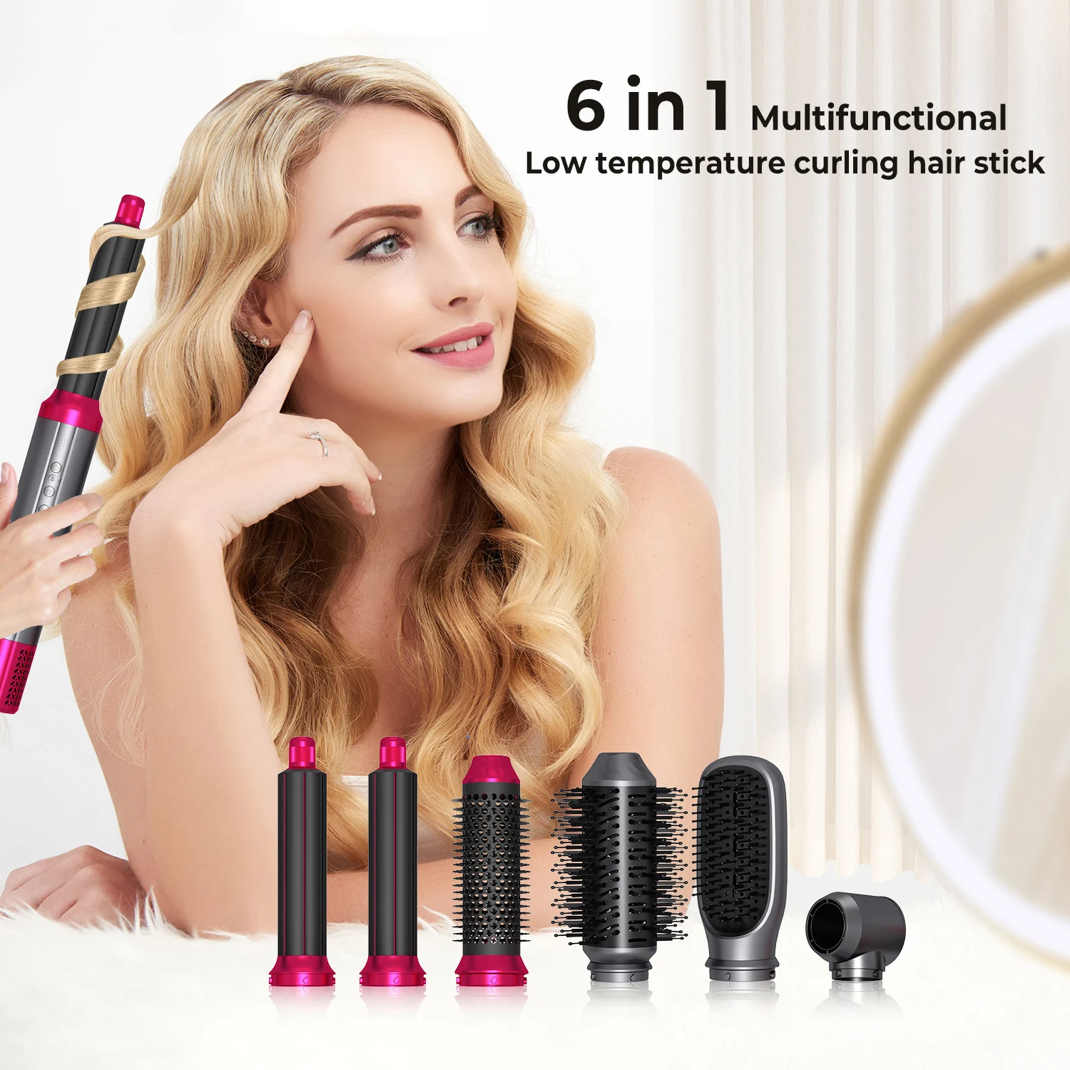 Hair Styler 6 In 1 Hot Air Brush Set Automatic Hair Curling Brush High ...