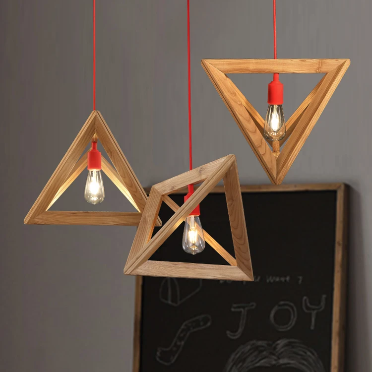 Triangle Wooden Frame Chandelier Lighting Wood Hanging Lamp for Home Decor