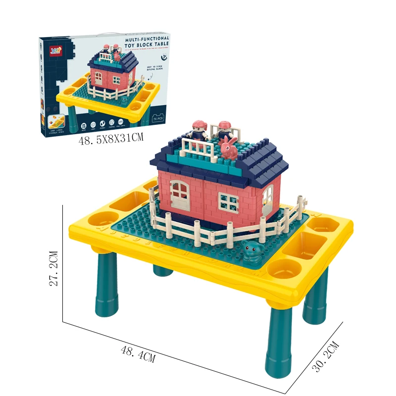 76pcs Plastic Large Particle Building Block Table Toys Set DIY Assembly Kindergarten Play Game Desk