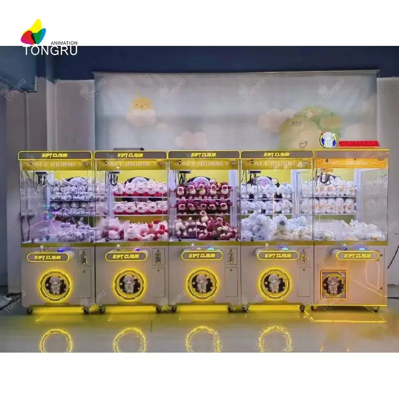 Luminous Crane Toy Coin-Operated Arcade Prize Vending Game Top Box Teddy Bear Claw Machine for Kids Game Centers Made of Plastic