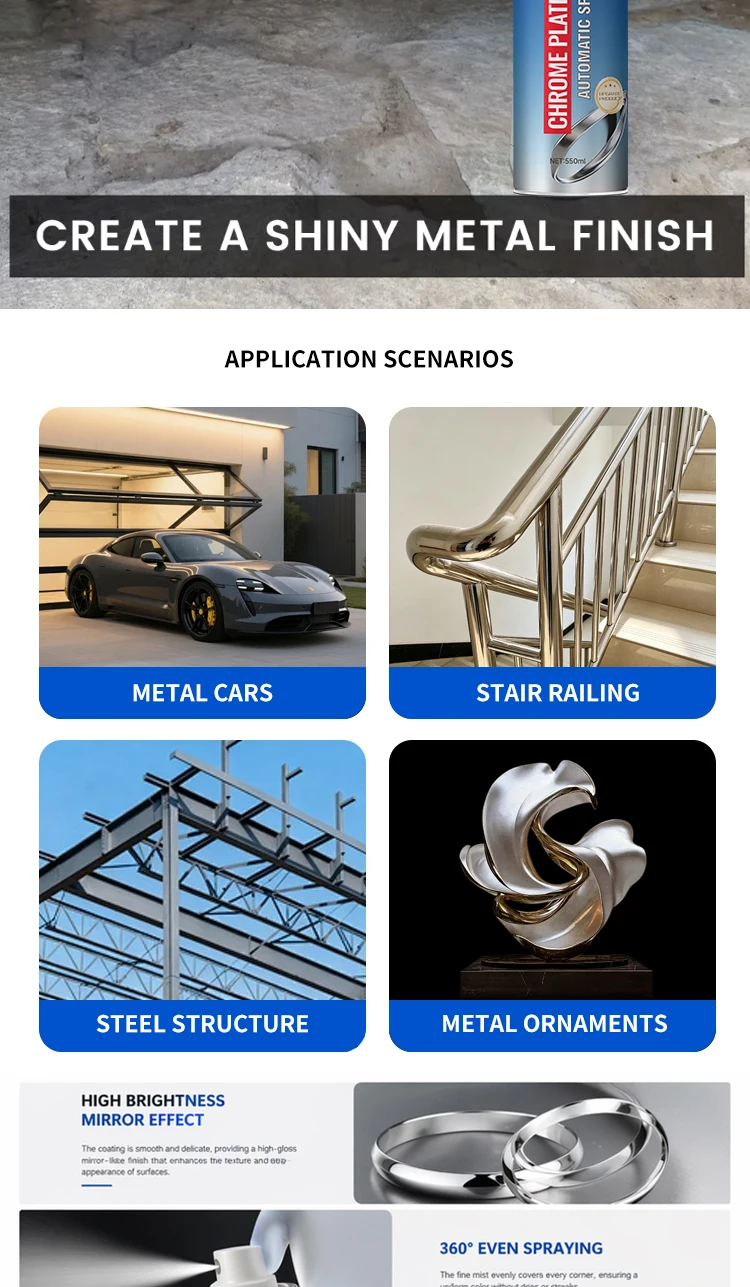 Heat Resistant Acrylic Chrome Spray Paint Liquid Coating for Engine and Metal Components
