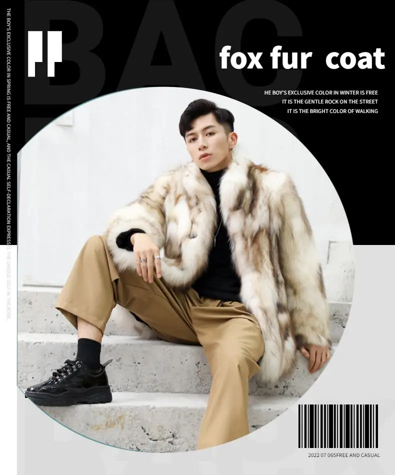 Finland imported SAGA-grade fox fur coat men's 2022 new light luxury hooded fur coat winter