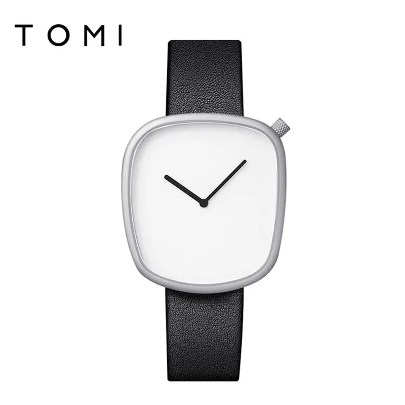 TOMI-T077 New Watch Quartz Simple Fashion Men's Leather Belt Square Black Watch