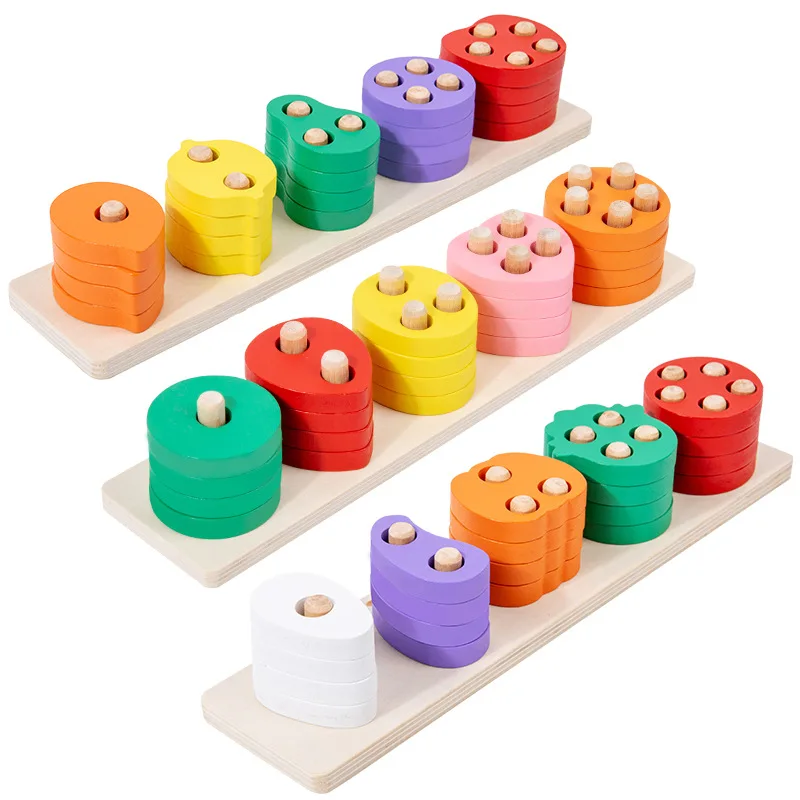 Ensemble de paires Montessori à cinq colonnes S, jouets de puzzle de tri en bois unisexe pour l'enseignement précoce de la géométrie pour les enfants de 2 à 4 ans