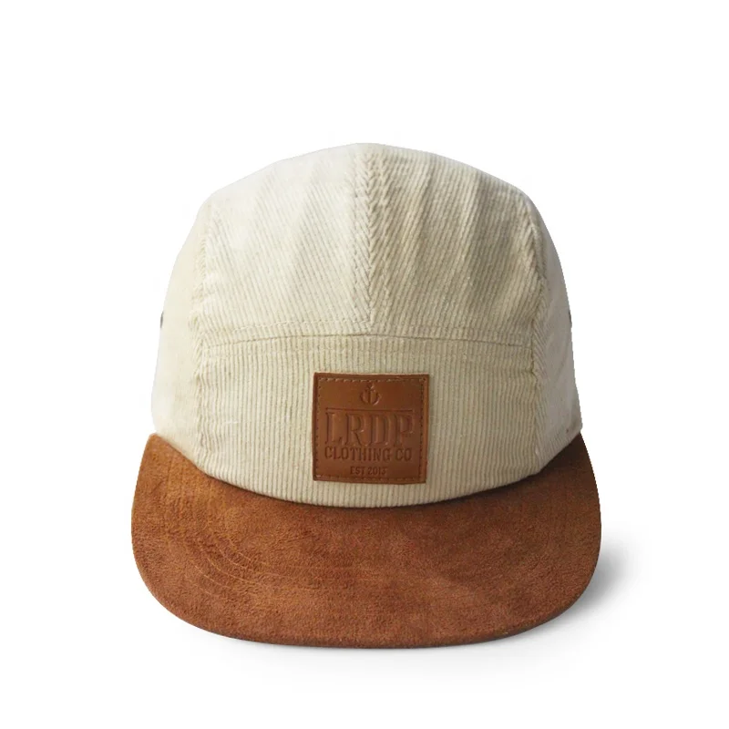 Guangzhou Kaavie Custom Flat Bill Corduroy Camper Caps Suede Brim 5 Panel Corduroy Hat