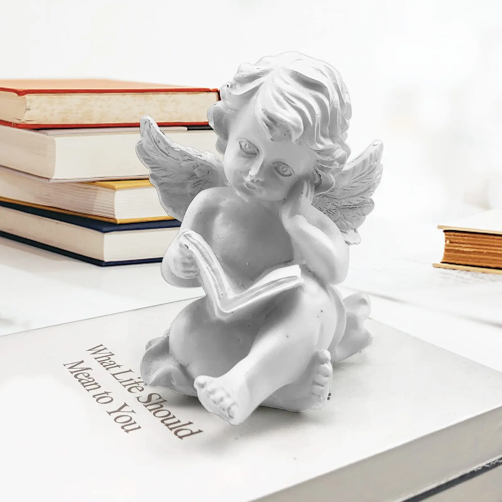Reading Cherub Angles Resin Statue Figurine Adorable Angel Sculpture Memorial Statue for Home Garden Decoration