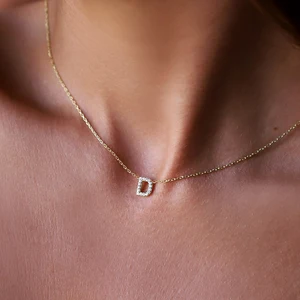 In Bluk Custom Necklaces Jewelry Initials 925 Diamond Cz Cubic Zircon Pendant Initial Necklace Sterling Silver