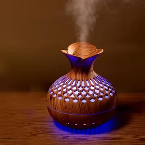 Mini Desktop Humidifier with Carved Wood Grain USB Ultrasonic Dual Fog Mode Cold Fog air Humidifier