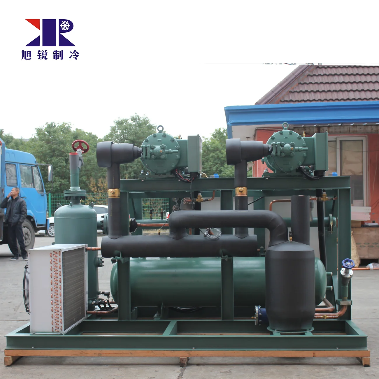 Frozen Seafood Bonito Tuna Condensing Unit Screw Compressor Racks Industrial Refrigeration Evaporting Cooling Provided Parallel