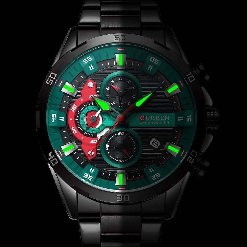 Curren 8402 Watch Men - Stylish Stainless Steel Chronograph