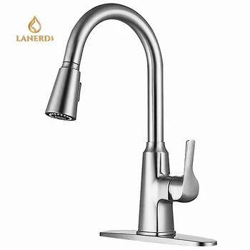 Lanerdi UPC Brass Kitchen Sink Faucet with Pull Out Sprayer Escutcheon Plate in Chrome Bar Faucet Prep Faucets