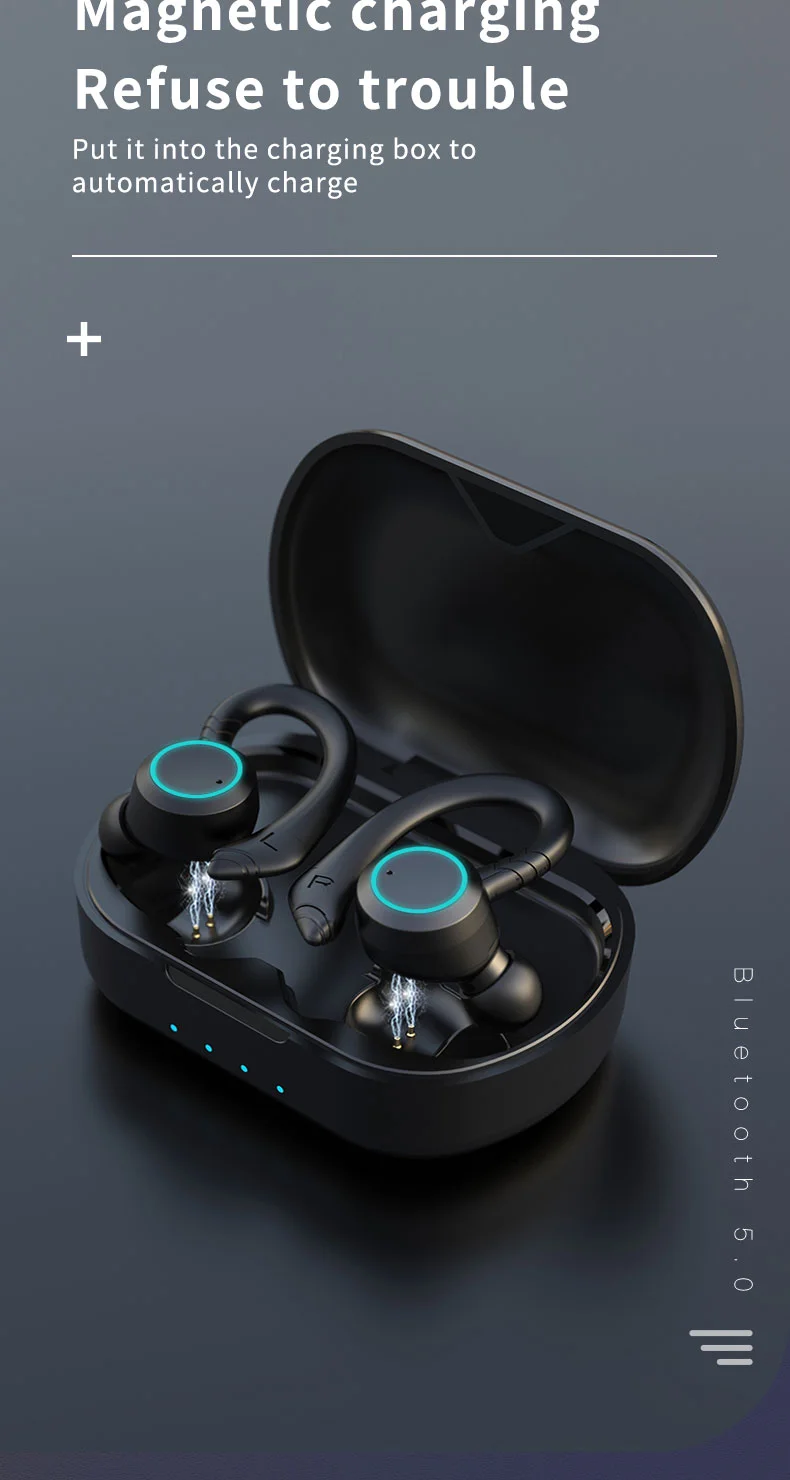 Wireless Earbuds Wireless Headphones Charging Case Sports Ear buds with Earhook Deep Bass IPX7 Waterproof Over-Ear Earphones