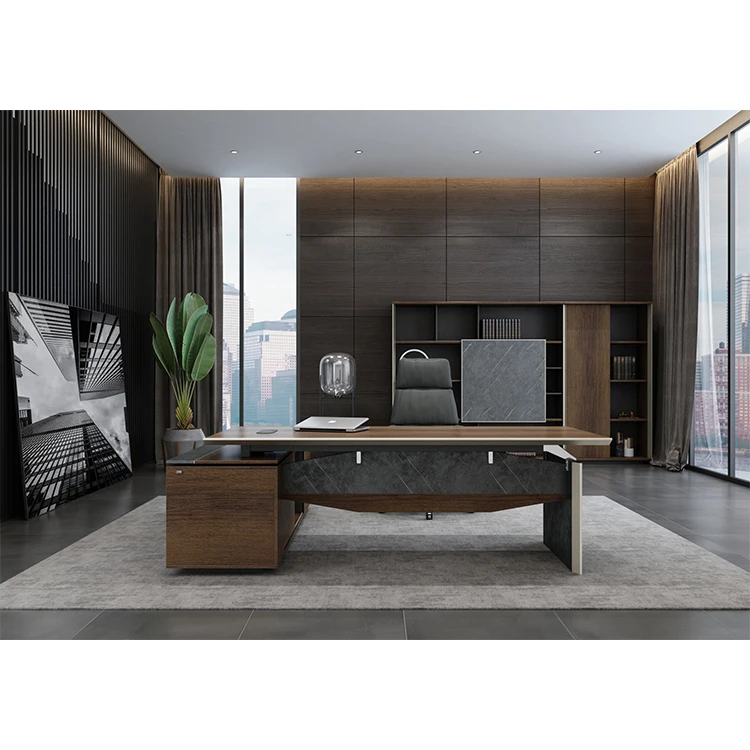 FOH Big Boss Table Desk Design Luxury Home Office Desk with Marble Decoration