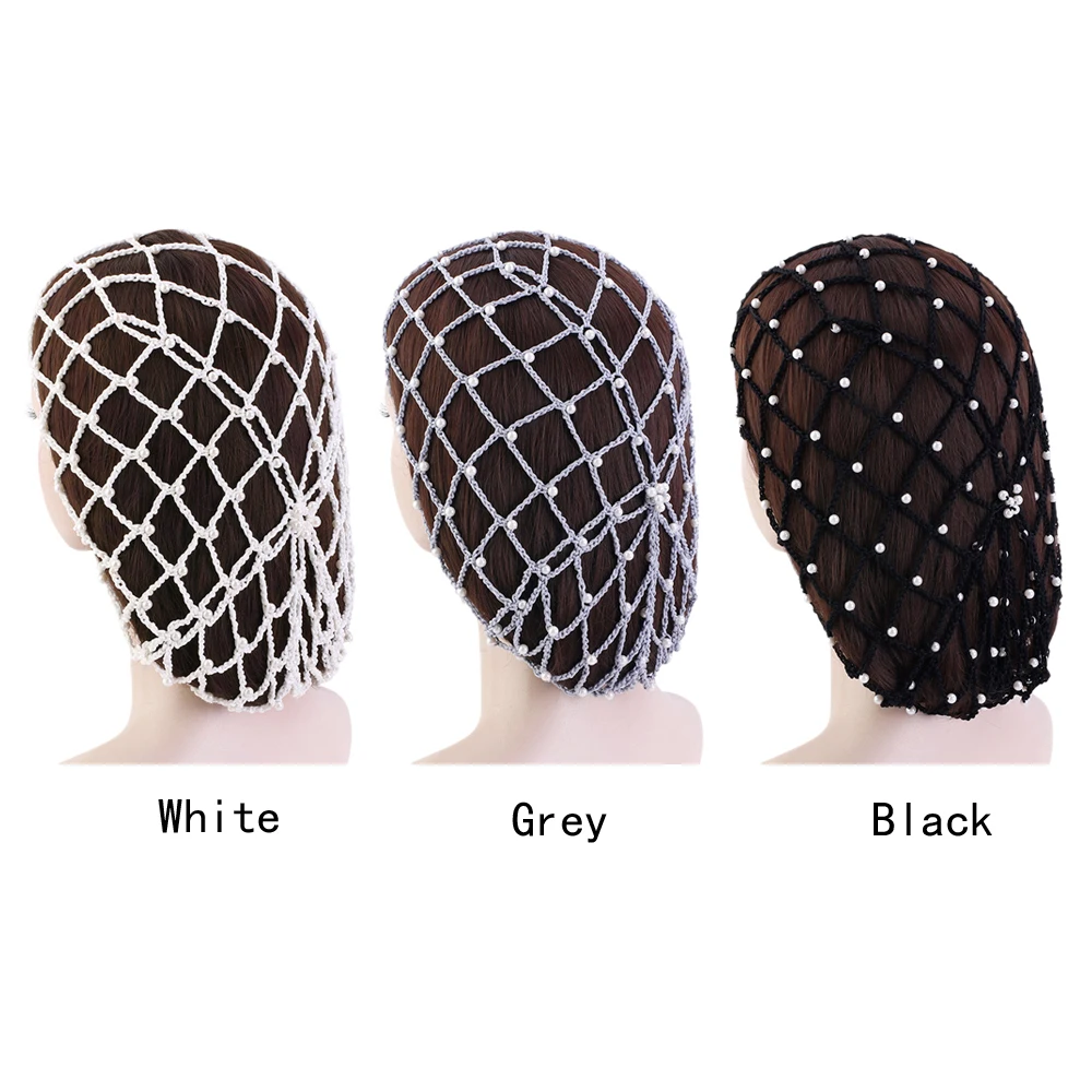 Женская сетка для волос Искусственный сетчатый снуд повязка для волос с жемчугом и бисером; Шапка, вязанная крючком негабаритных мягкие удобные женские ботильоны; Дизайнерская обувь; Женские эластичные шапки средства по уходу за волосами