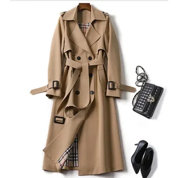 Elegant Light Fashion Korean Style Mid-length Trench Coat For Women 2023 Popular Belted Overcoat For Spring Autumn