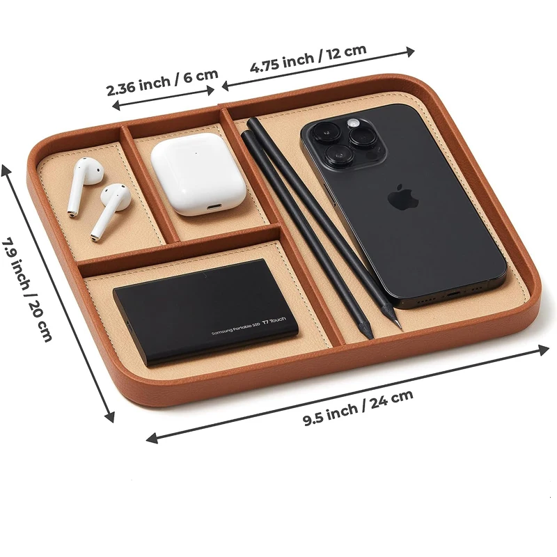 Classy Men's Desk Drawer Organizer Vegan Leather Coin Caddy Tray for Jewelry Storage