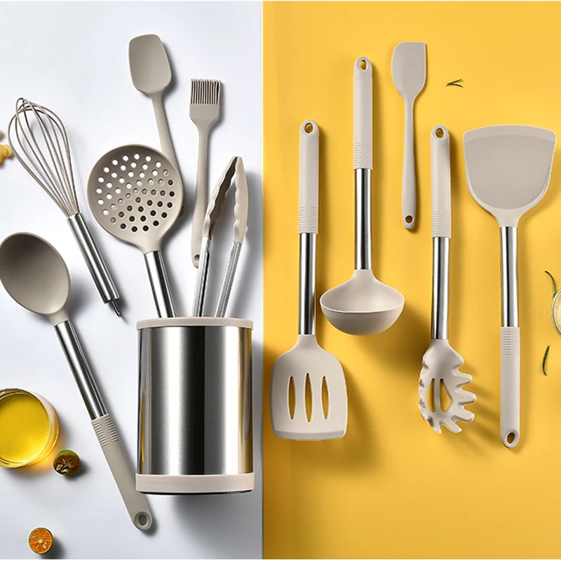 12 шт. кухонная антипригарная ложка с ручками из нержавеющей