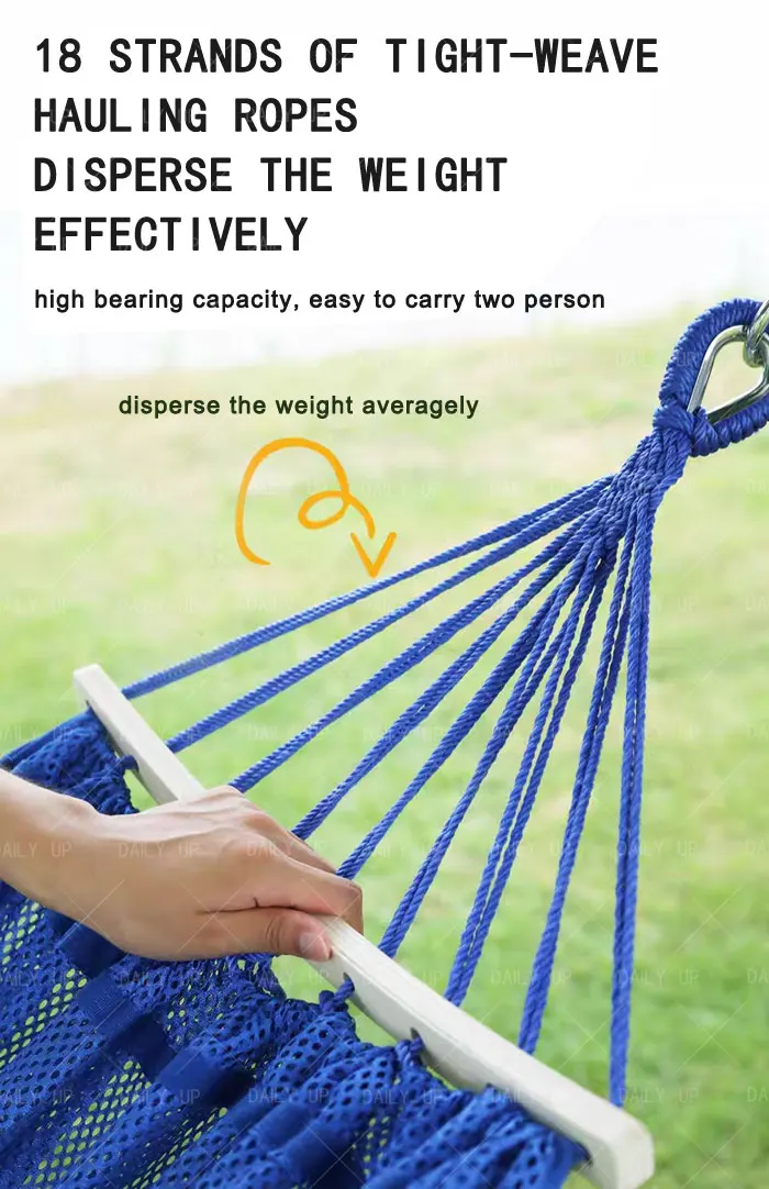 Portable Double Camping Hammock With Balance Beams Enlarged Lightweight Mesh Fabric Hammock For Outdoor Picnic Hiking Trip