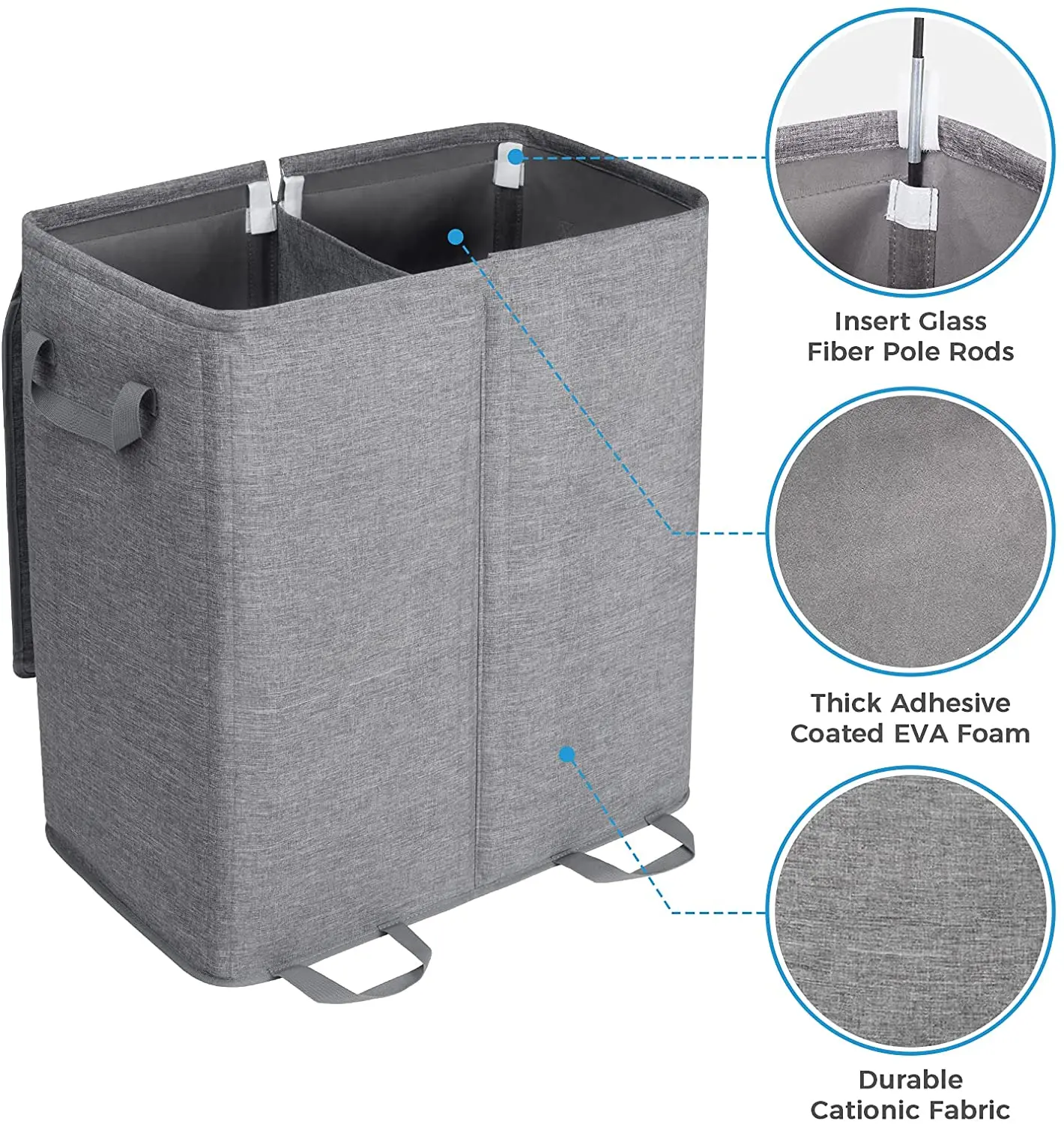 Large Capacity Collapsible 2 Dividers Dirty Clothes Basket Double Laundry Hamper With Lid and Removable Laundry Bags