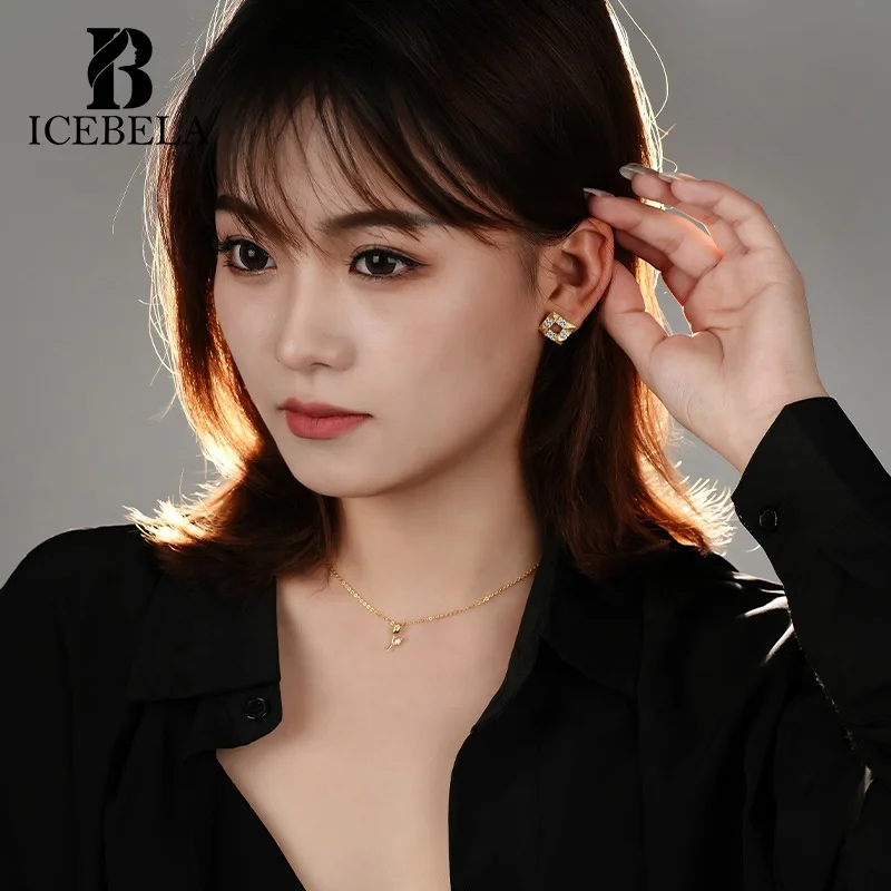 Minimalist Earrings Cubic Zirconia Personality Design Women Earrings S925 Silver Fancy Statement Square Stud Earrings for Girls