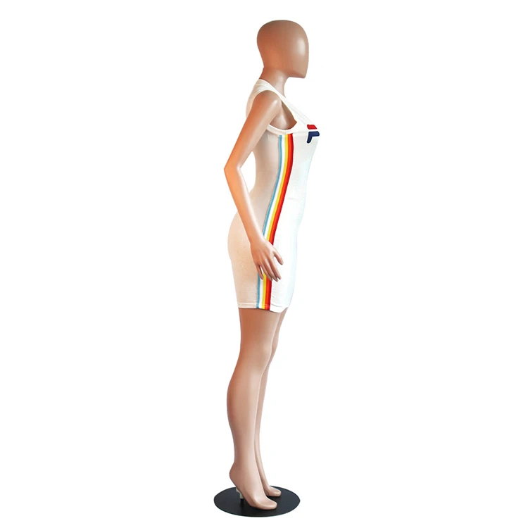 S2014 новинка Белые Симпатичные Короткие простые облегающие мини-платья с круглым вырезом и полосками по бокам для