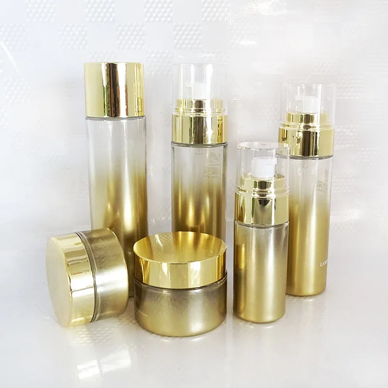 30ml 50ml cosmetic set custom rose gold airless skin care oil lotion Slik-screen Printing serum glass Bottle with Pump Sprayer
