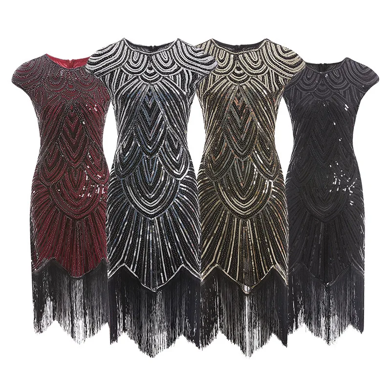 white christmas dresses Beaded Grey 1920s Evening Dresses Cap Sleeve Prom Dress 20062 – Viniodress main image 0