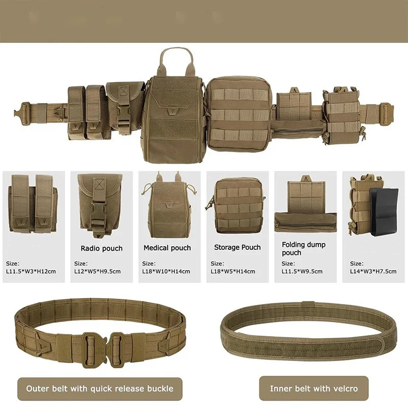 Durable Wholesale Tactical Belt with Pouches Accessories Hunting Utility Belts for Outdoor Multifunctional Tactical Belts