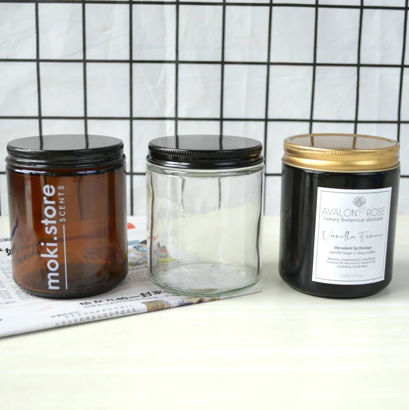amber glass 8oz candle jars with lids