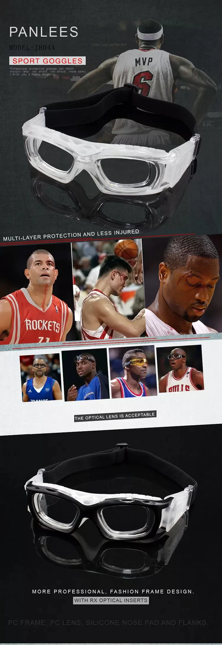 Custom Rx Adults Antishock Prescription Basketball Glasses Outdoor