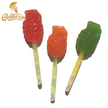 Xylitol Fruit Flavour Grenade Shape Lollipop Hard Candy With Light Stick